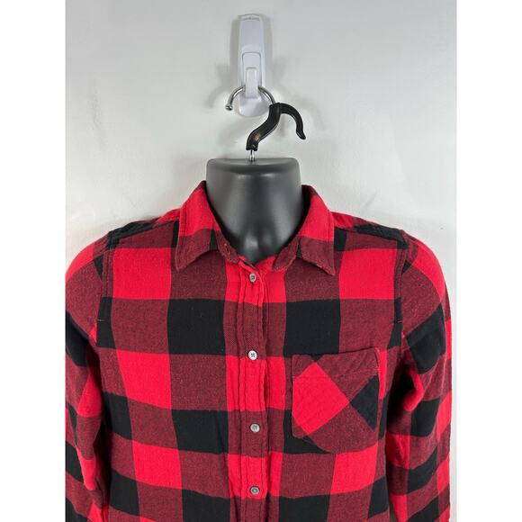 J Crew Classic Flannel Buffalo Plaid Red Black Western Preppy Size 0 Loose Fit - Picture 8 of 12